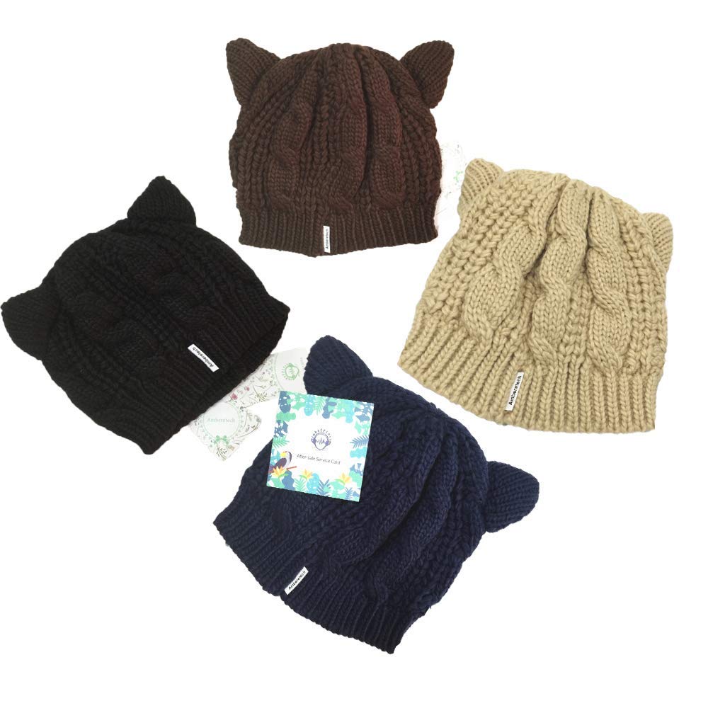 Amberetech Cute Woollike Knitted CAT Kitty Ears Women Lady Girl Headgear Crochet Hats