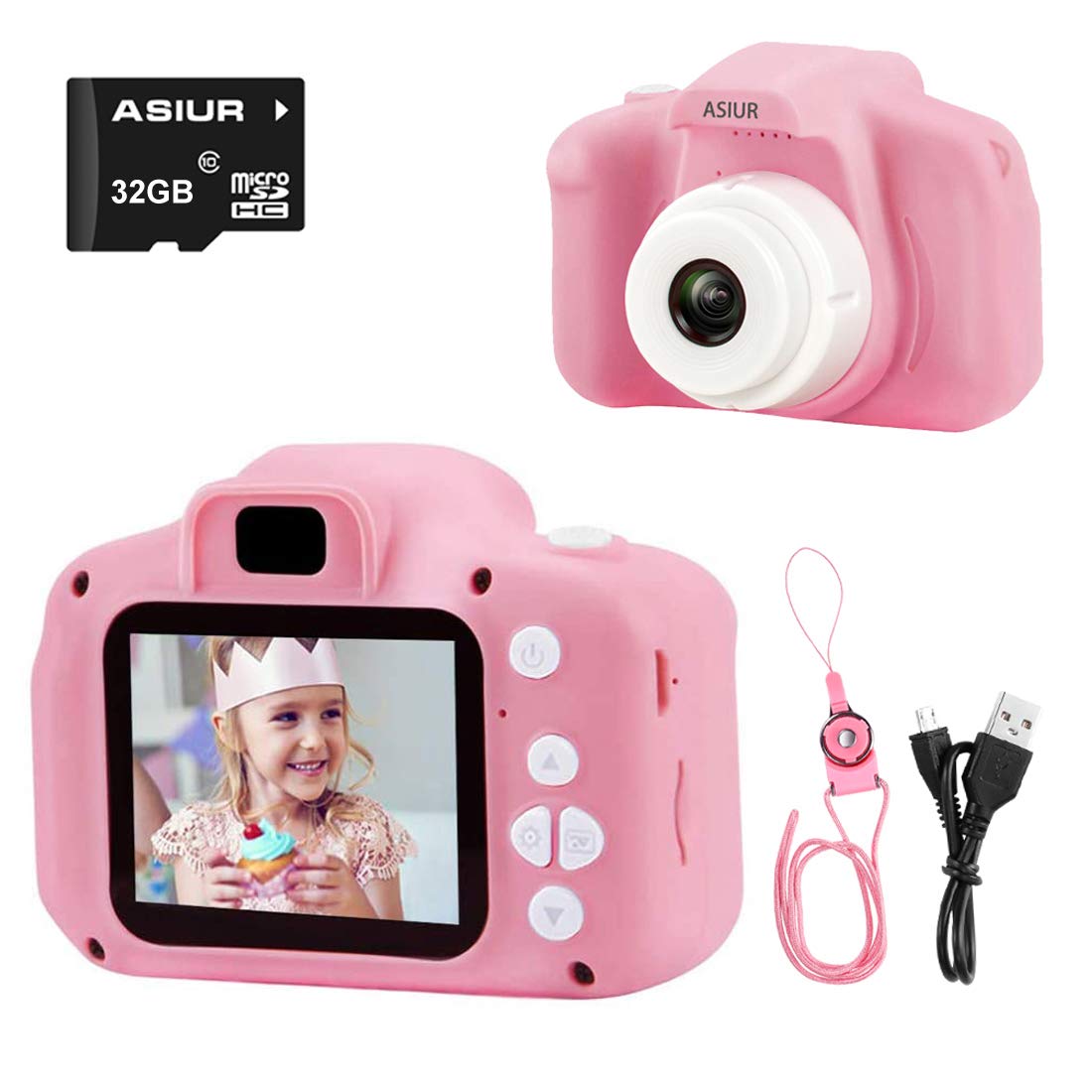 ASIUR Digital Camera for Kids, 1080P FHD Kid Digital Video Camera Children Camera with 32GB SD Card for 3-10 Years Girls