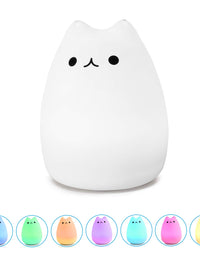 WoneNice Portable Cute Cat Silicone LED Night Lamp,USB Rechargeable Children Night Light with Warm White & 7-Color Breathing Modes, Touch Sensor Control, Christmas Gifts for Baby, Kids, Adults
