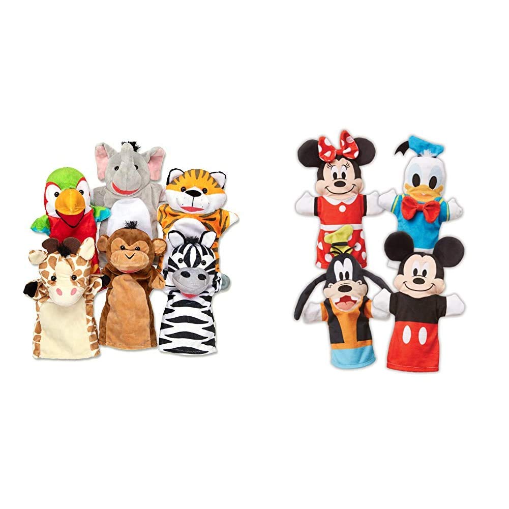 Melissa & Doug Safari Buddies Hand Puppets, Set of 6 (Elephant, Tiger, Parrot, Giraffe, Monkey, Zebra)