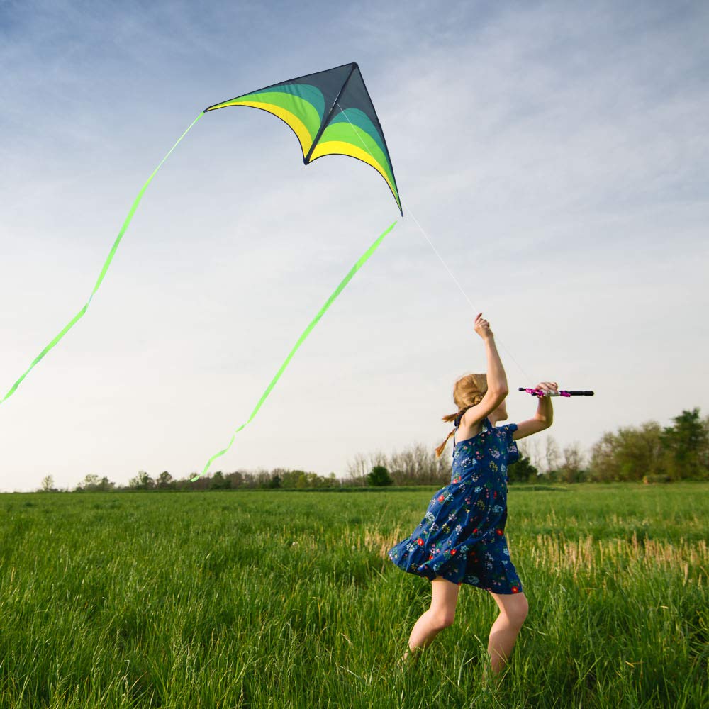 Mint's Colorful Life Delta Kite for Kids & Adults, Extremely Easy to Fly Kite with 2 Ribbons and 300ft Kite String, Best Kite for Beginner