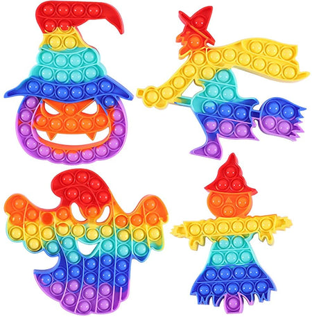 WQFXYZ Halloween Pop Toy 4 Pack Sensory Squeeze Bubbles Toy Silicone Fidget Toys Halloween Party Favors Gifts Stress Relief Fidget Toy for Kids Girls Boys Women Men Adults (Color-a)