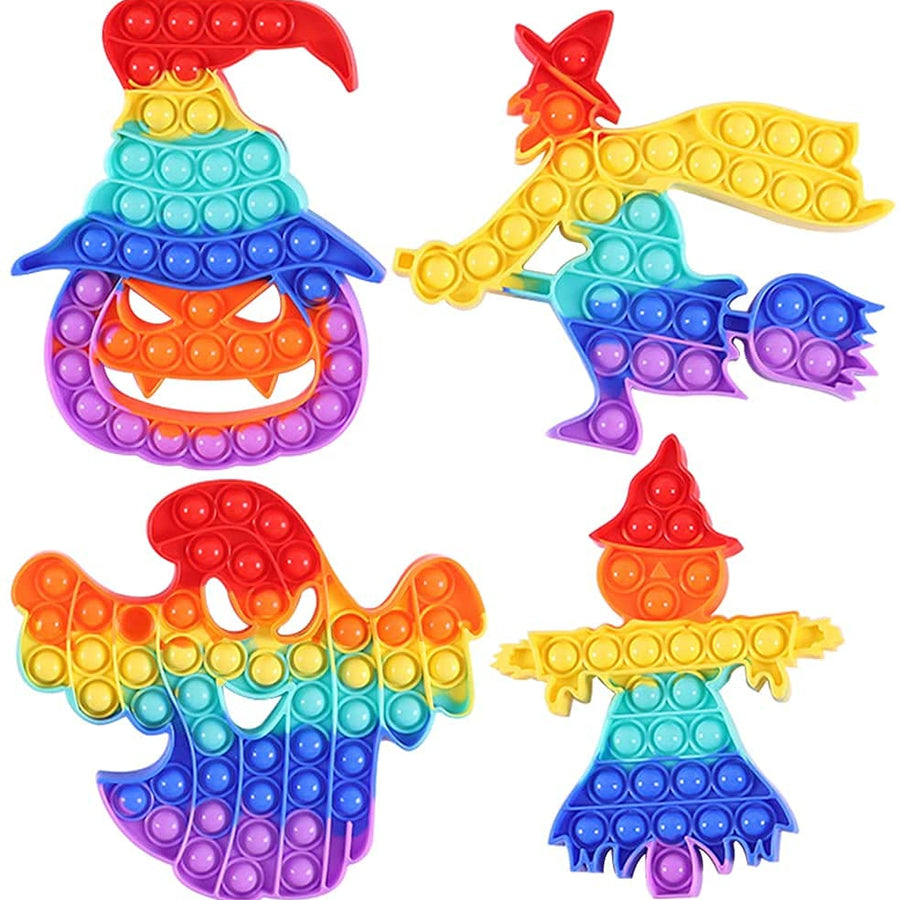 WQFXYZ Halloween Pop Toy 4 Pack Sensory Squeeze Bubbles Toy Silicone Fidget Toys Halloween Party Favors Gifts Stress Relief Fidget Toy for Kids Girls Boys Women Men Adults (Color-a)