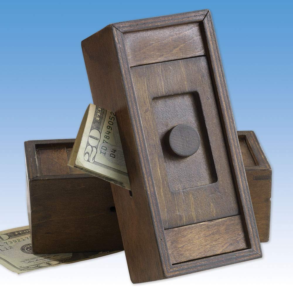 Bits and Pieces - Stash Your Cash - Secret Puzzle Box Brainteaser - Wooden Secret Compartment Brain Game for Adults