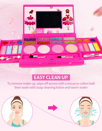 Tomons Kids Washable Makeup Kit, Fold Out Makeup Palette with Mirror, Make Up Toy Cosmetic Kit Gifts for Girls - Safety Tested- Non Toxic, Pink
