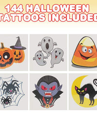 ArtCreativity Halloween Temporary Tattoos for Kids - Pack of 144 - 2 Inch Non-Toxic Tats Stickers for Boys and Girls, Best for Halloween Party Favors, Treats, Décor, Goodie Bags - 6 Assorted Designs - Designs may vary
