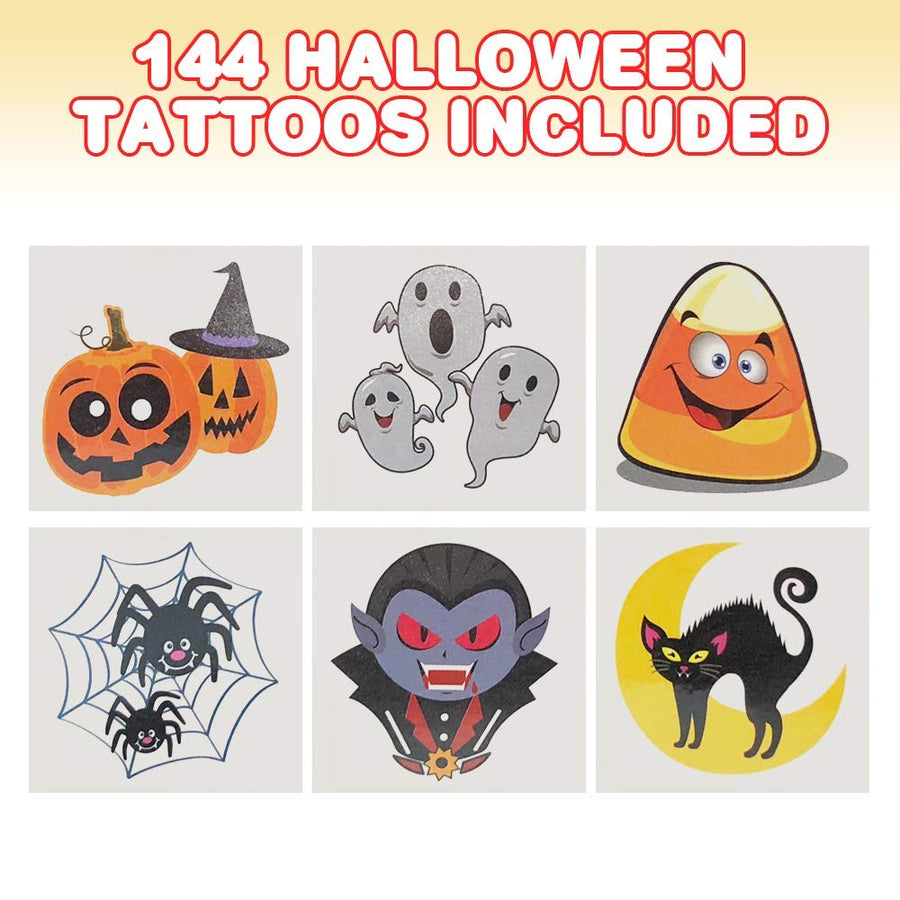 ArtCreativity Halloween Temporary Tattoos for Kids - Pack of 144 - 2 Inch Non-Toxic Tats Stickers for Boys and Girls, Best for Halloween Party Favors, Treats, Décor, Goodie Bags - 6 Assorted Designs - Designs may vary