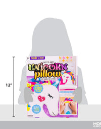 Made By Me Make Your Own Unicorn Pillow by Horizon Group USA, Unicorn Shaped DIY Decorative Pillow. Fiberfill, Glitter Stickers & Rainbow Fleece Strips Included. No Sewing Needed
