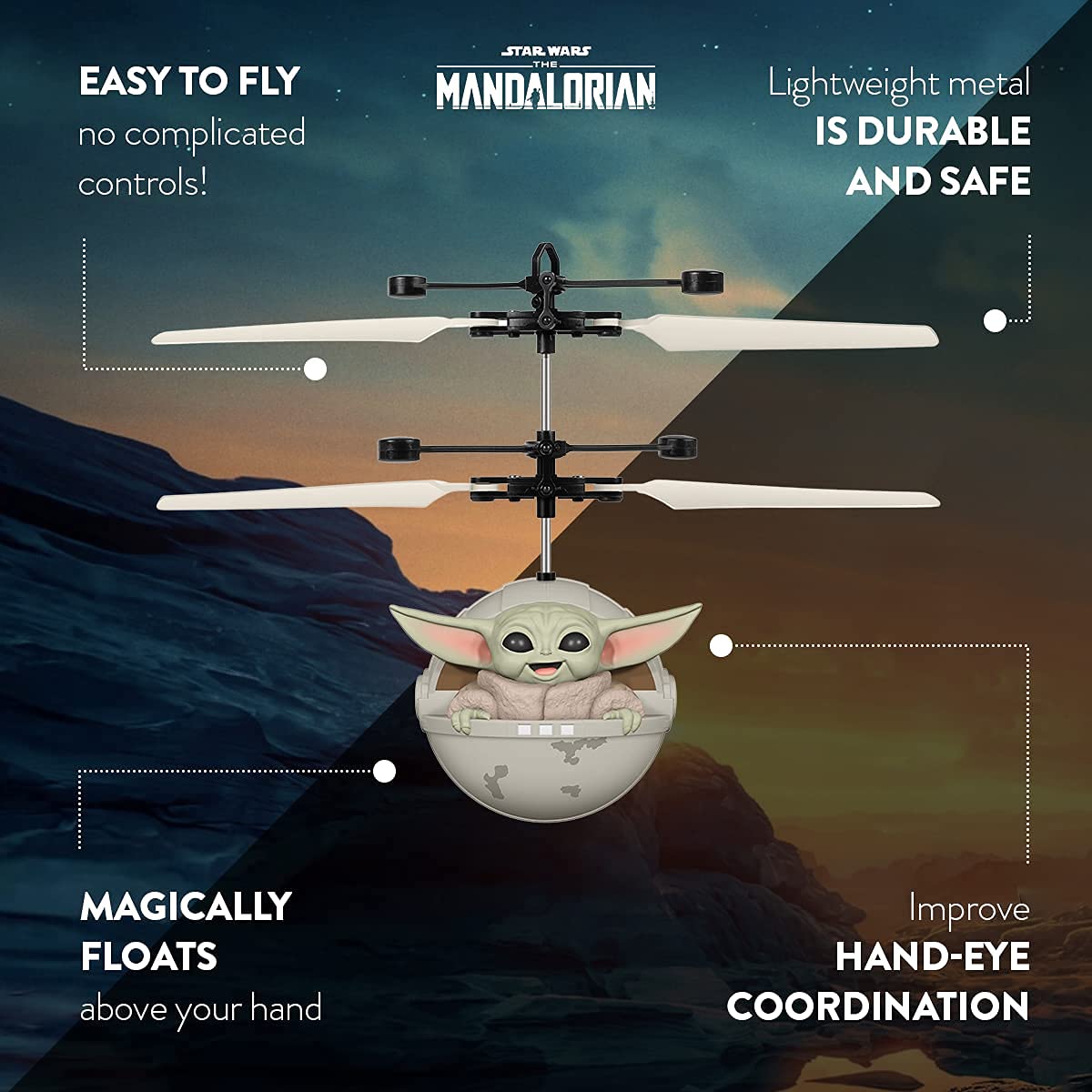 World Tech Toys Star Wars The Mandalorian Baby Yoda The Child Sculpted Head UFO Helicopter