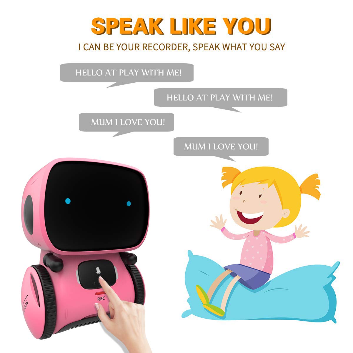 98K Kids Robot Toy, Smart Talking Robots Intelligent Partner and Teacher with Voice Control and Touch Sensor, Singing, Dancing, Repeating, Gift for Boys and Girls of Age 3 and Up