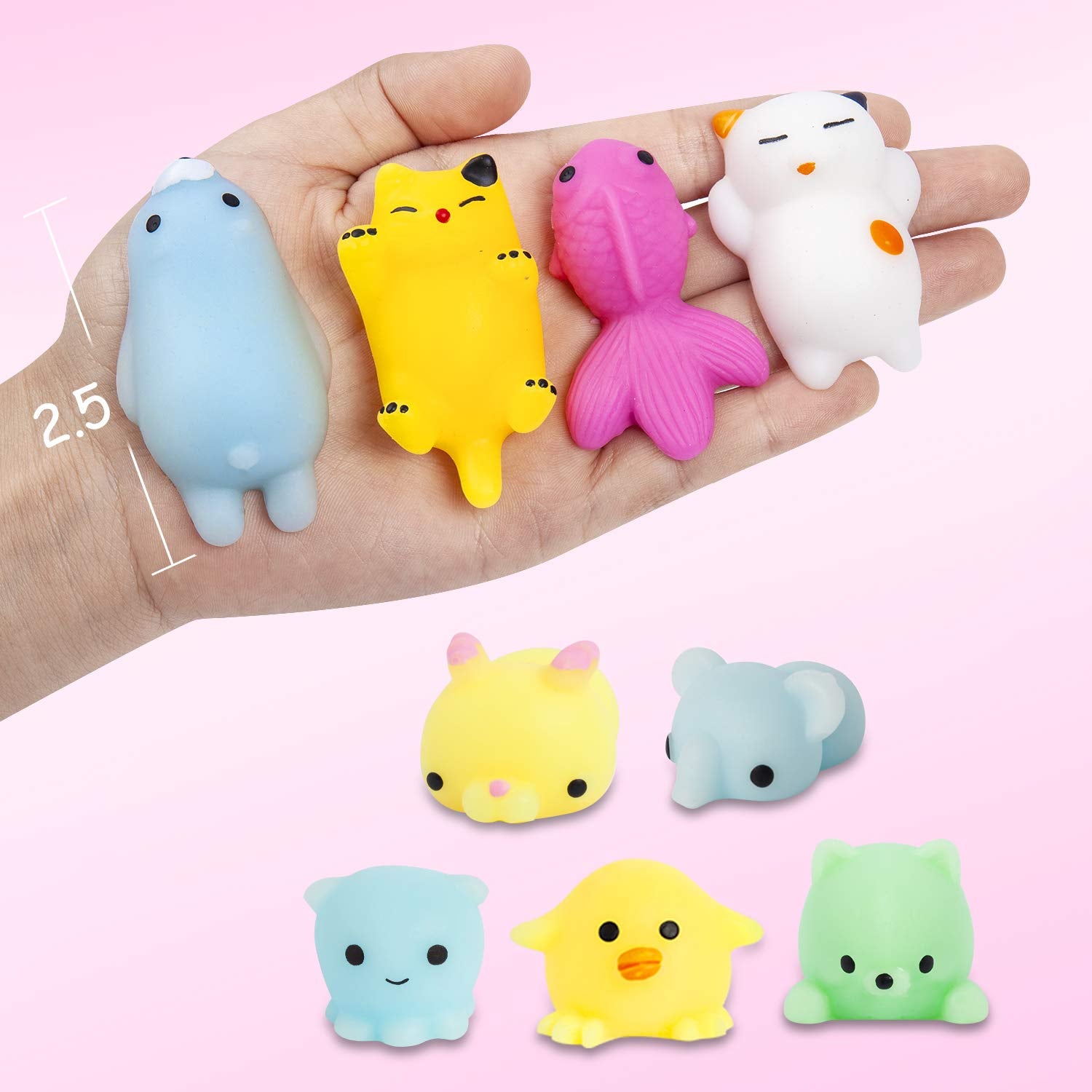 Kizcity 60 Pcs Mochi Squishies, Kawaii Squishy Toys for Halloween Christmas Party Favors, Animal Squishies Stress Relief Toys for Boys & Girls Birthday Gifts, Classroom Prize, Goodie Bag