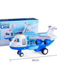 TEMI Mist Spay Storage Transport Plane Cargo with 6 Free Wheel Diecast Construction Vehicles and Playmat, Kids Toy Jet Aircraft with Lights & Sounds for 3 4 5 6 Years Old Boys and Girls
