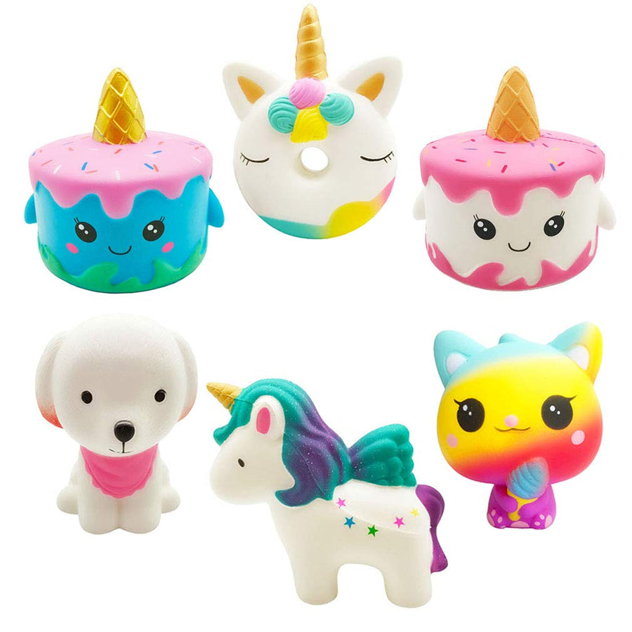 Yonishy Unicorn Squishies Toy Set - Jumbo Narwhale Cake,Unicorn Cake,Unicorn Donut,Dog,Unicorn Horse,Ice Cream Cat Kawaii Slow Rising Squishy Toys for Kids Party Favors(6 Packs)
