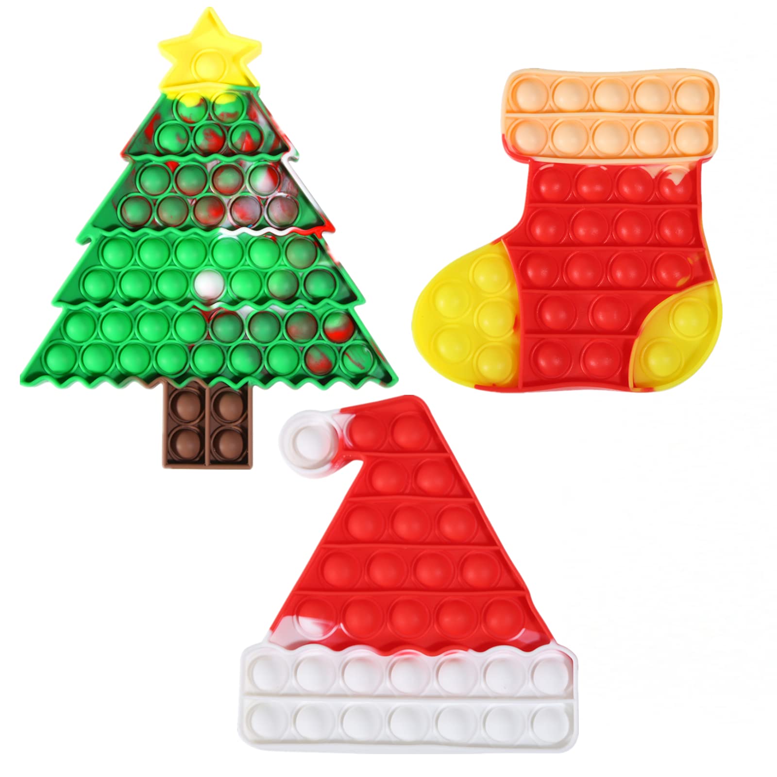 Hasoar 3 Pack Christmas Fidget Toys Set, Sensory Fidget Packs Christmas Tree, Hat and Stocking Silicone Stress Reliever Toy, Xmas Party Game Decor Gifts Sensory Toy for Kids