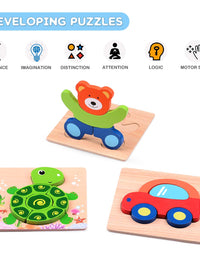 MAGIFIRE Wooden Toddler Puzzles Gifts Toys for 1 2 3 Year Old Boys Girls Baby Infant Kid Learning Educational 6 Animal Shape Jigsaw Eco Friendly Child Kid Montessori Stem Travel Toy
