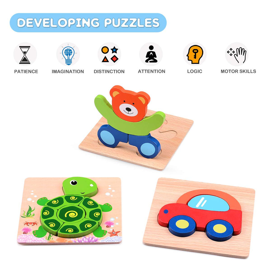 MAGIFIRE Wooden Toddler Puzzles Gifts Toys for 1 2 3 Year Old Boys Girls Baby Infant Kid Learning Educational 6 Animal Shape Jigsaw Eco Friendly Child Kid Montessori Stem Travel Toy