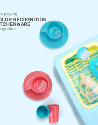 CUTE STONE Color Changing Kitchen Sink Toys, Children Heat Sensitive Electric Dishwasher Playing Toy with Running Water, Automatic Water Cycle System Play House Pretend Role Play Toys for Boys Girls
