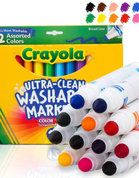 Crayola Ultra Clean Washable Markers, Broad Line, 12 Count
