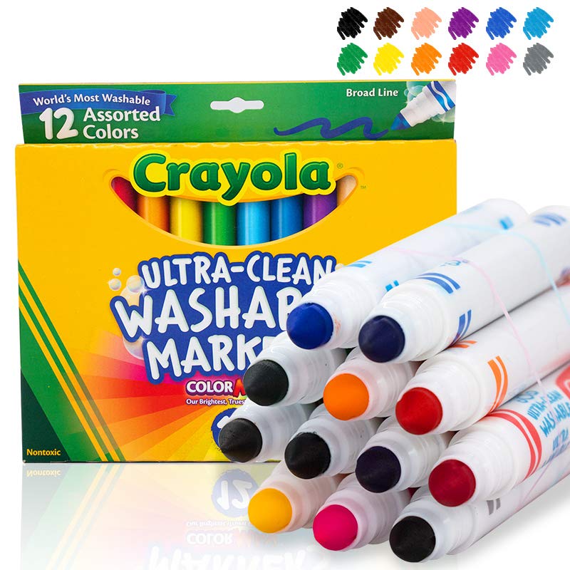 Crayola Ultra Clean Washable Markers, Broad Line, 12 Count