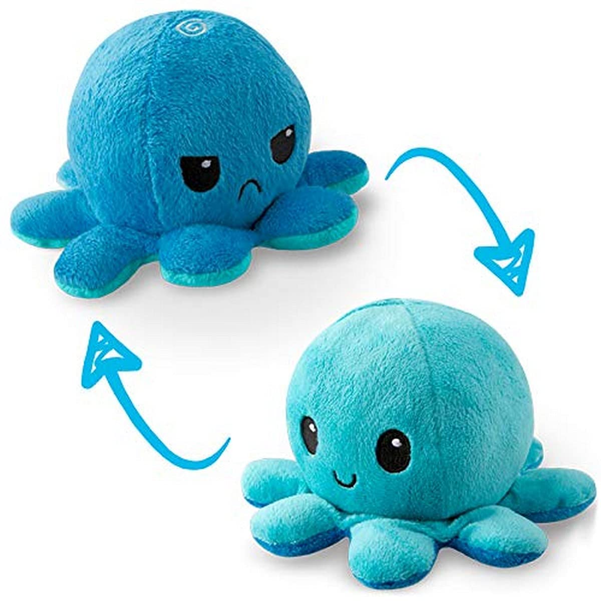 TeeTurtle | The Original Reversible Octopus Plushie | Patented Design | Light Pink + Light Blue | Happy + Angry | Show your mood without saying a word!