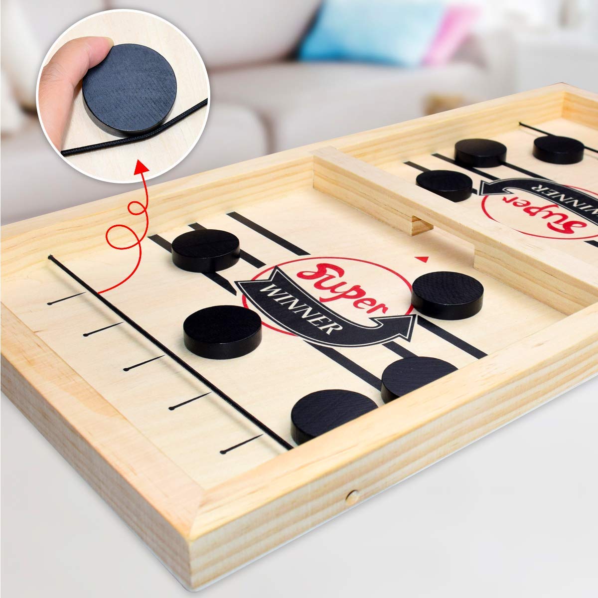 BAKAM Super Fast Sling Puck Game, Portable Table Hockey Game for Kids and Adults, Tabletop Slingshot Games Toys for Boys and Girls, Desktop Sport Board Game for Family Game Night Fun (Large)