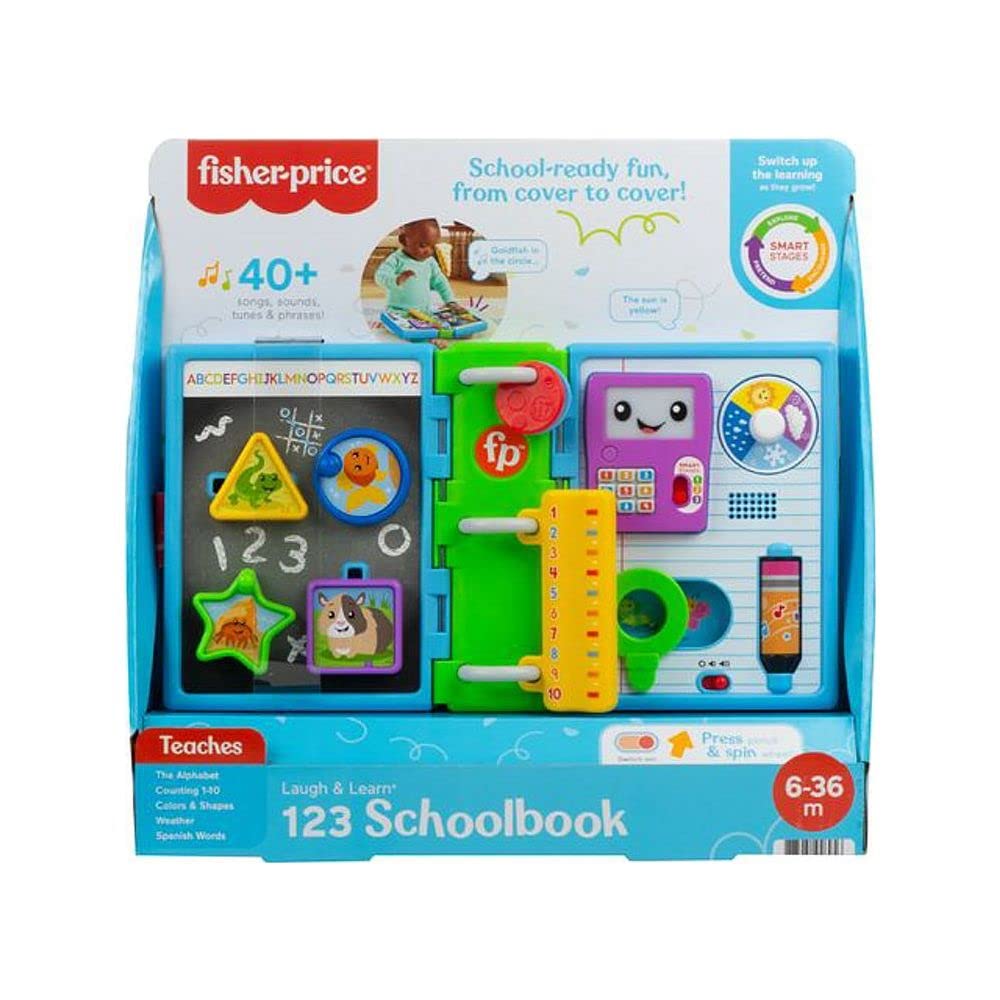 Fisher-Price Laugh & Learn 123 Schoolbook, electronic activity toy with lights, music, and Smart Stages learning content for infants and toddlers