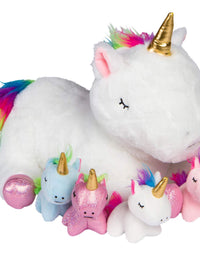 Unicorn Stuffed Animals for Girls Ages 3 4 5 6 7 8 Years; Stuffed Mommy Unicorn with 4 Baby Unicorns in her Tummy; Toy Unicorn Pillows for Girls
