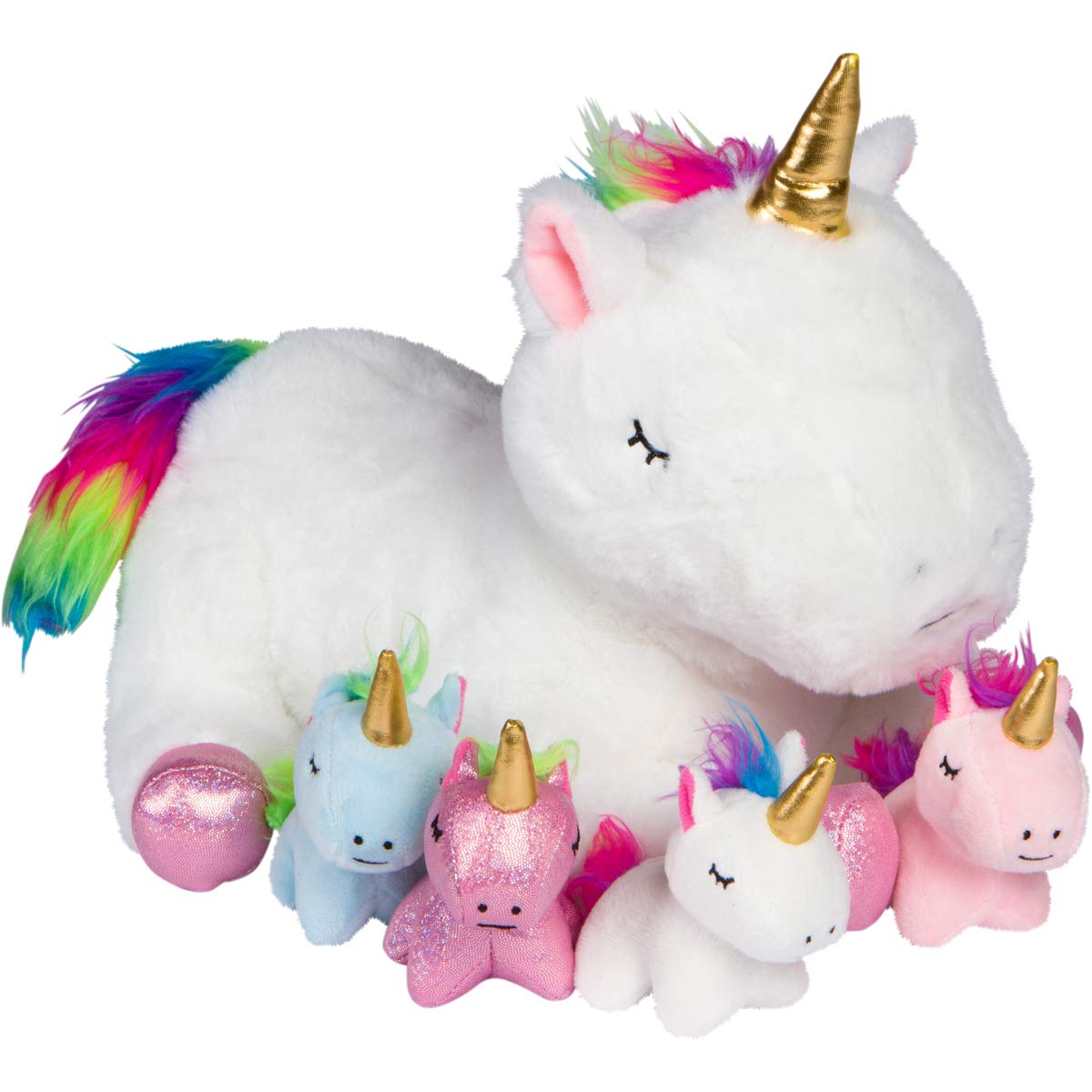 Unicorn Stuffed Animals for Girls Ages 3 4 5 6 7 8 Years; Stuffed Mommy Unicorn with 4 Baby Unicorns in her Tummy; Toy Unicorn Pillows for Girls
