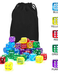 50 of Pack 14MM 6 Sided Dice Set Translucent Colors Dice, with Black Pouch for Board Game
