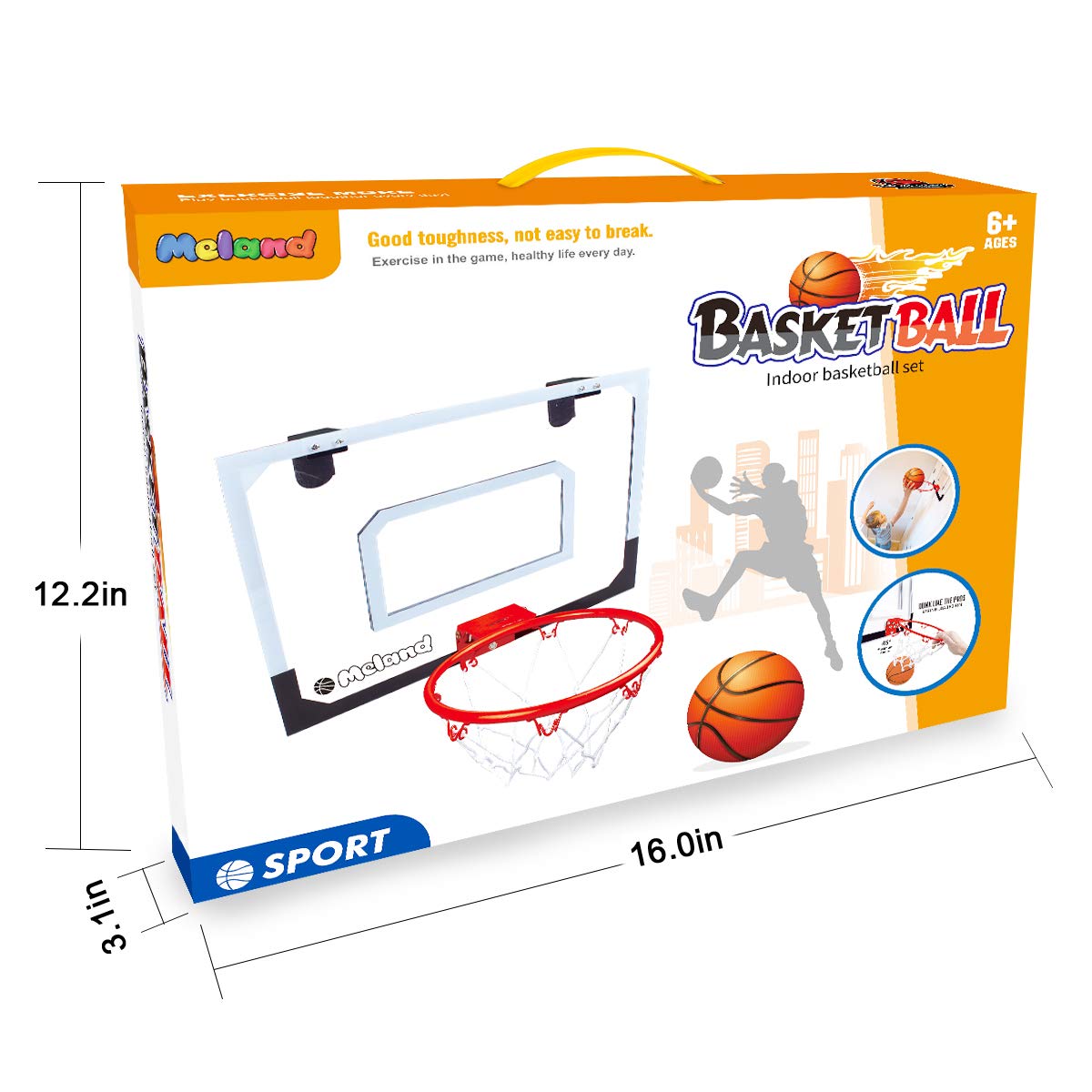 Meland Indoor Mini Basketball Hoop Set for Kids - Basketball Hoop for Door with 4 Balls & Complete Basketball Accessories - Basketball Toy Gifts for Kids Boys Teens