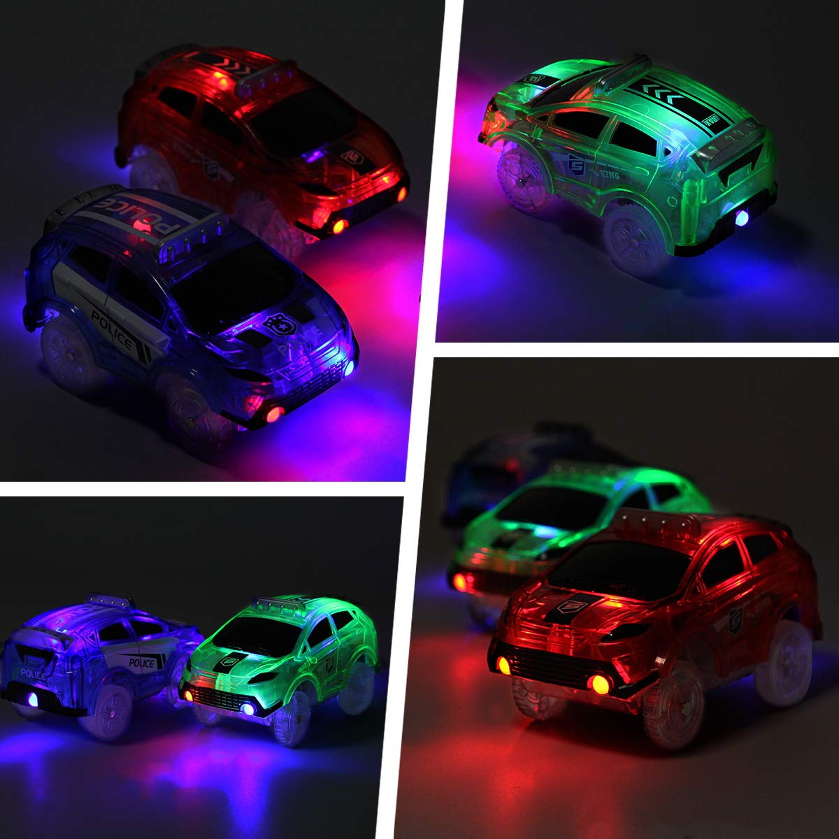 Tracks Cars Replacement only, Toy Cars for Most Tracks Glow in The Dark, Racing Car Track Accessories with 5 Flashing LED Lights, Compatible with Most Tracks for Kids Boys and Girls(3pack)