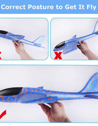 BooTaa 2 Pack Airplane Toys, 17.5" Large Throwing Foam Plane, 2 Flight Mode Glider, Flying Toy for Kids, Birthday Gifts for 3 4 5 6 7 8 9 10 11 12 Year Old Boys Girls, Outdoor Sport Toys Party Favors
