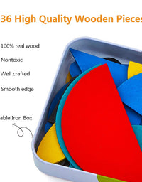 LIKEE Wooden Pattern Blocks Animals Jigsaw Puzzle Sorting and Stacking Games Montessori Educational Toys for Toddlers Kids Boys Girls Age 3+ Years Old (36 Shape Pieces& 60 Design Cards in Iron Box)
