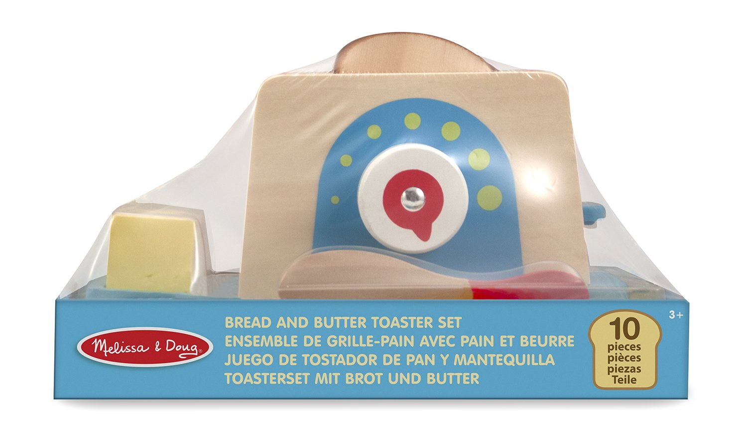 Melissa & Doug Bread and Butter Toaster Set (9 pcs) - Wooden Play Food and Kitchen Accessories