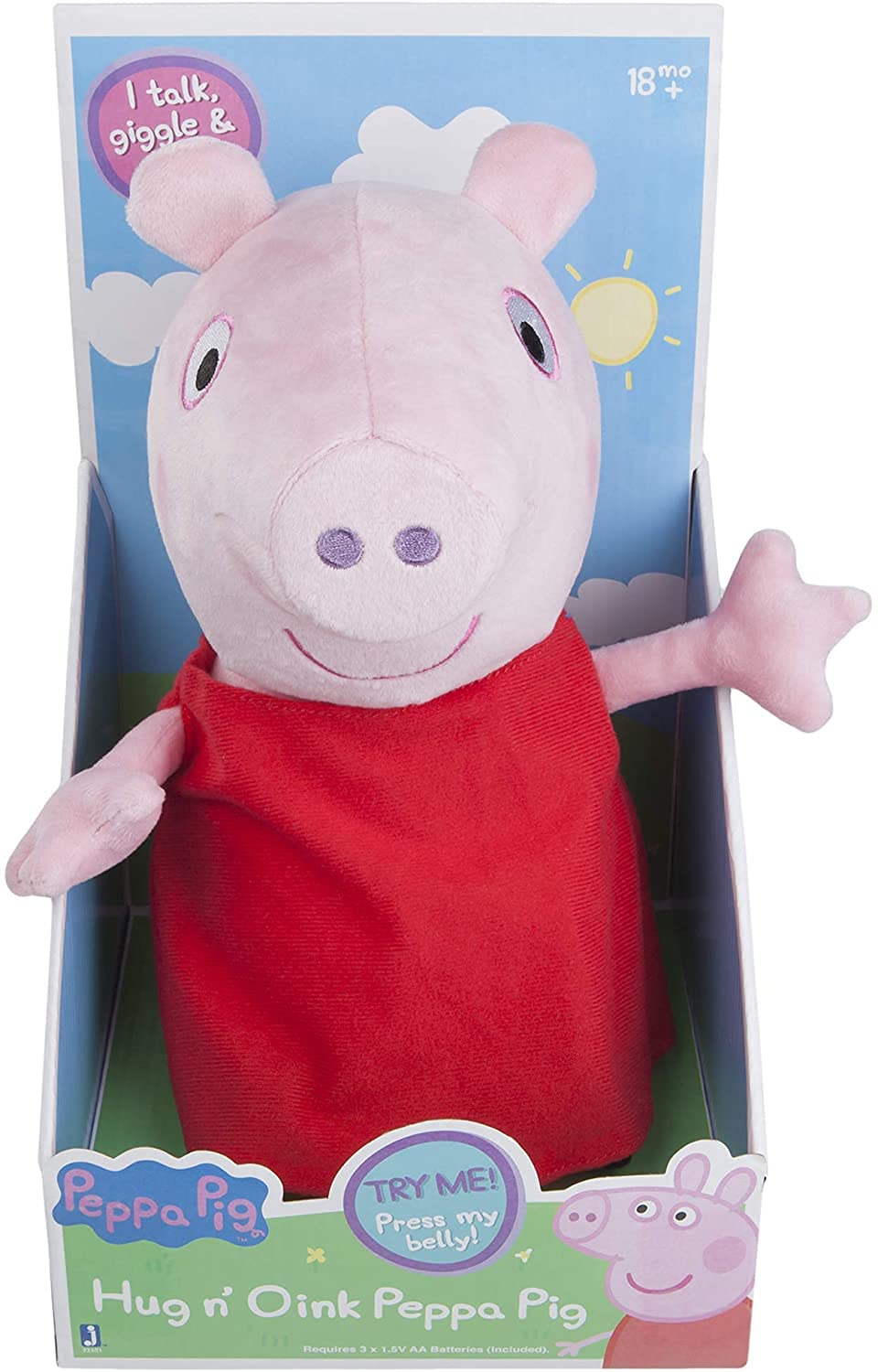 Peppa Pig Hug N' Oink Plush Stuffed Animal Toy, Large 12" - Press Peppa's Belly to Hear Her Talk, Giggle & Oink - Ages 18+ Months