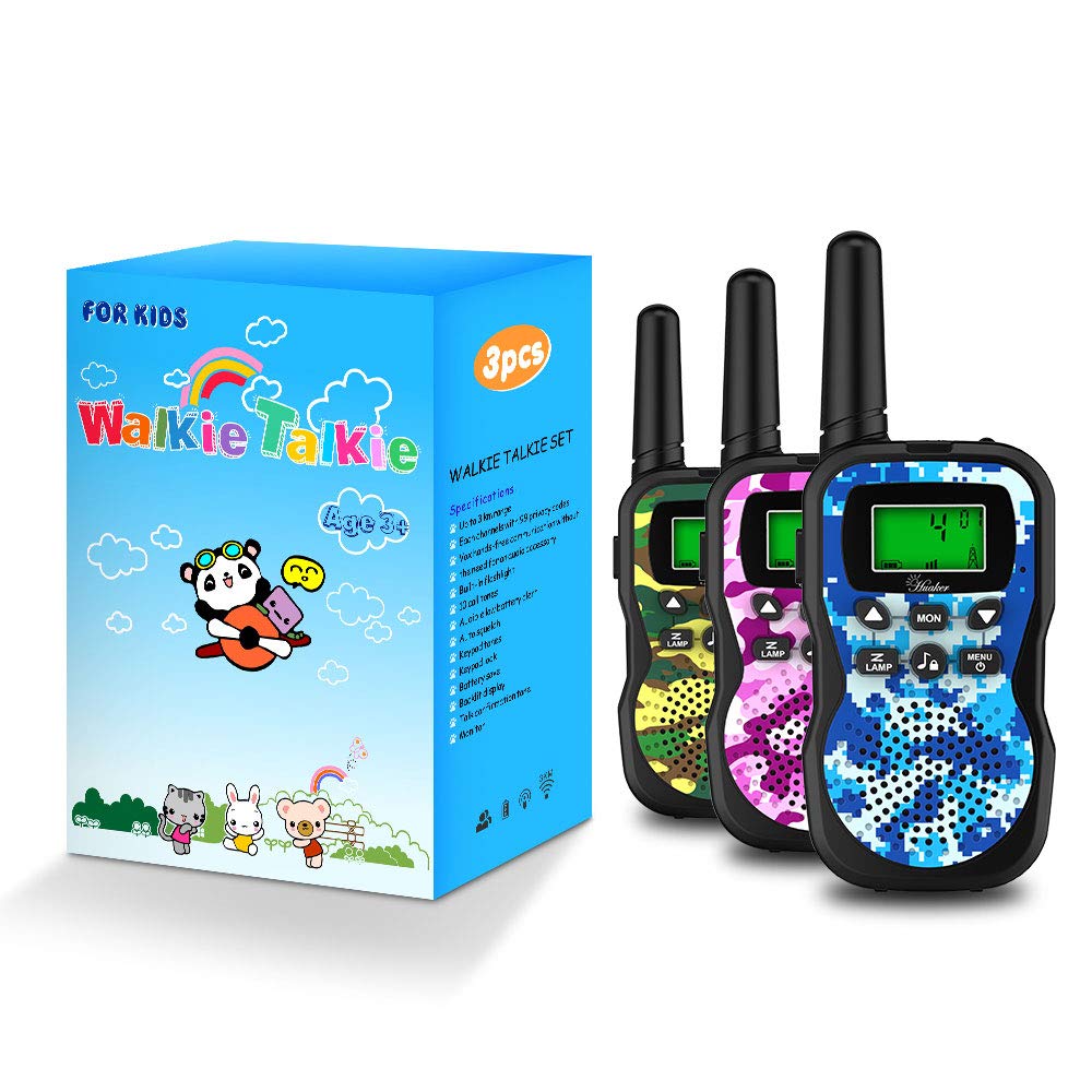 Huaker Kids Walkie Talkies,3 Pack 22 Channels 2 Way Radio Toy with Flashlight and LCD Screen,3 Miles Range Walkie Talkies for Kids Outside Adventures, Camping, Hiking