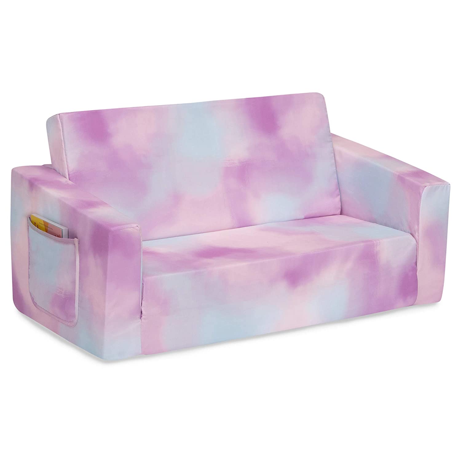 Delta Children Cozee Flip-Out Sofa - 2-in-1 Convertible Sofa to Lounger for Kids, Pink Tie Dye