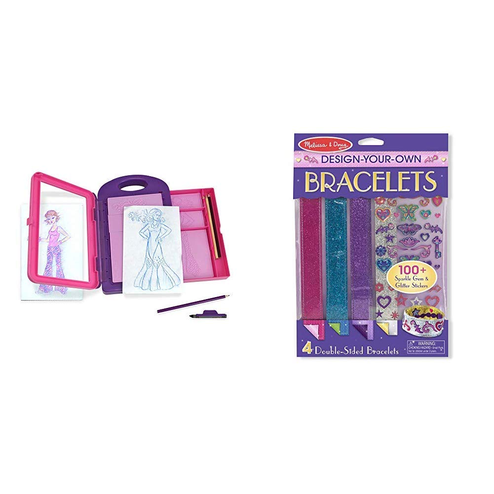 Melissa & Doug Fashion Design Art Activity Kit - 9 Double-Sided Rubbing Plates, 4 Pencils, Crayon