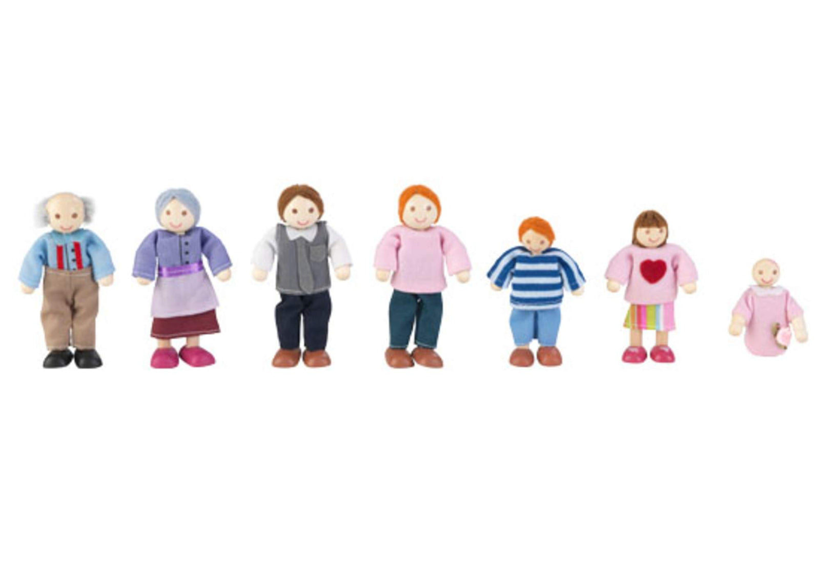 KidKraft 5" Wooden Poseable Doll Family of 7 - Caucasian, Gift for Ages 3+