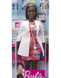 Barbie Doctor Doll (12-in/30.40-cm), Brunette Hair, Curvy Shape, Doctor Coat, Print Dress, Stethoscope Accessory, Great Toy Gift for Ages 3 Years Old & Up , White
