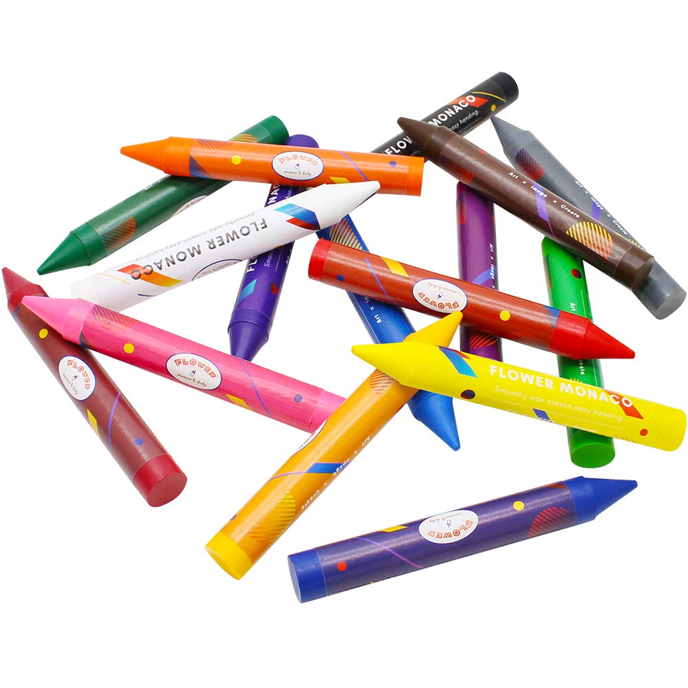 Jumbo Crayons for Toddlers, 16 Colors Non Toxic Crayons, Easy to Hold Large Crayons for Kids, Safe for Babies and Children Flower Monaco