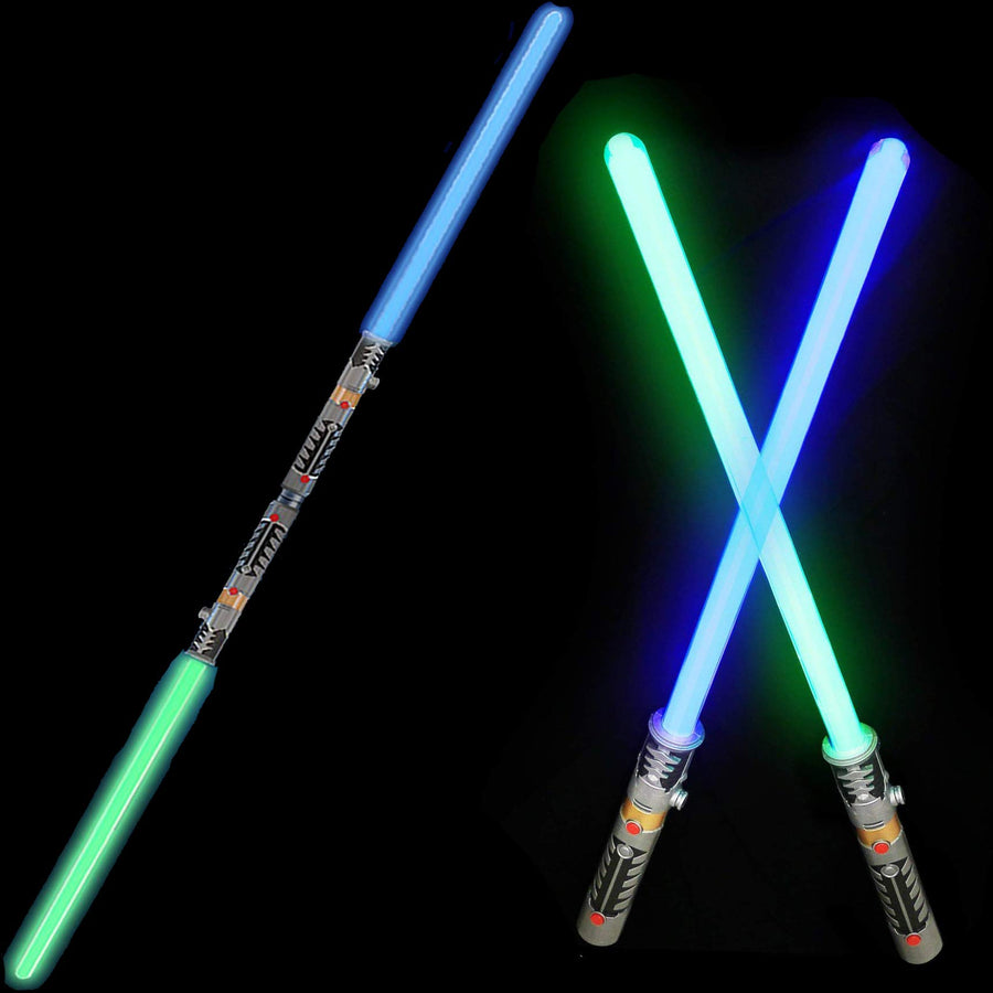 2-in-1 LED Light Up Swords Set FX Double Bladed Dual Sabers with Motion Sensitive Sound Effects (2 Pack)