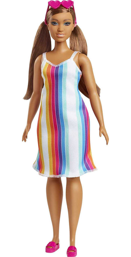 Barbie Loves The Ocean Beach-Themed Doll (11.5-inch Curvy Brunette), Made from Recycled Plastics, Wearing Fashion & Accessories, Gift for 3 to 7 Year Olds