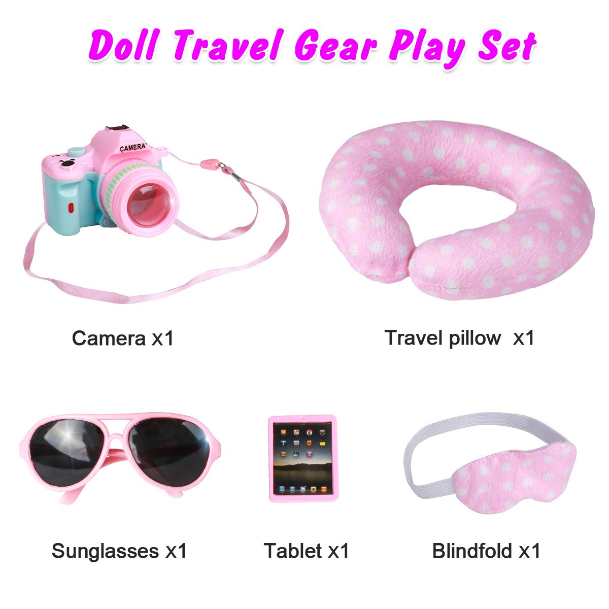 18 Inch Doll Travel Play Set - Doll Accessories with Carry on Suitcase Luggage, 3 Sets of Doll Clothes, Doll Travel Gear Play Set Fit for American Girl