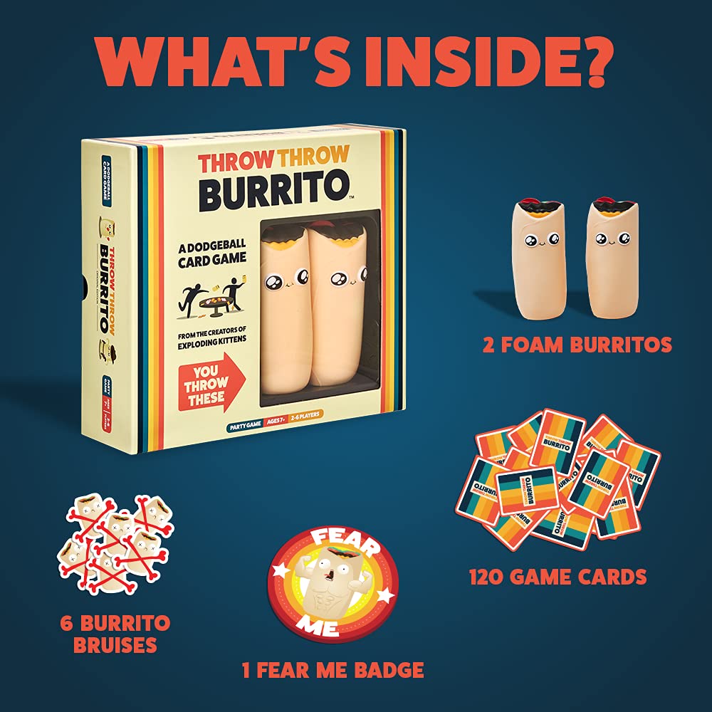 Throw Throw Burrito by Exploding Kittens - A Dodgeball Card Game - Family-Friendly Party Games - Card Games for Adults, Teens & Kids - 2-6 Players