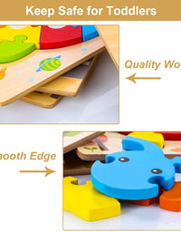 SKYFIELD Wooden Animal Toddler Puzzles for 1 2 3 Years Old Boys & Girls, Baby STEM Educational Toy Gift with 4 Animals Montessori Bright Color Shapes Learning Puzzles,Great Gift Ideas for 1-3
