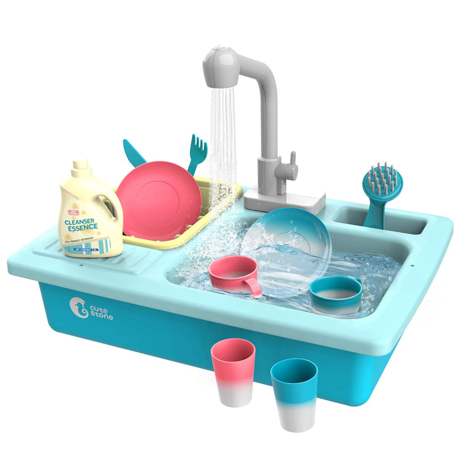 CUTE STONE Color Changing Kitchen Sink Toys, Children Heat Sensitive Electric Dishwasher Playing Toy with Running Water, Automatic Water Cycle System Play House Pretend Role Play Toys for Boys Girls