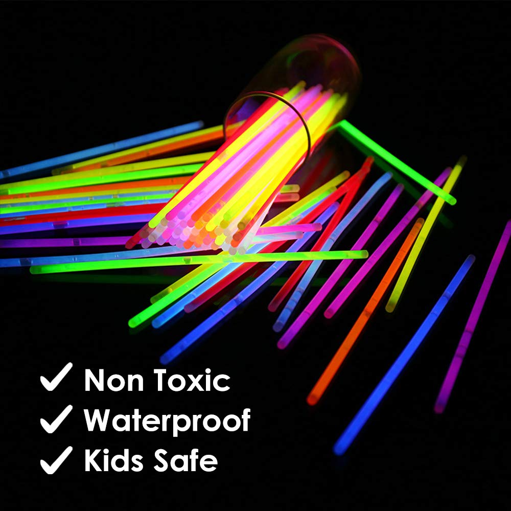 400 Glow Sticks Bulk Party Supplies - Glow in The Dark Fun Party Favors Pack with 8" Glowsticks and Connectors for Bracelets and Necklaces for Kids and Adults