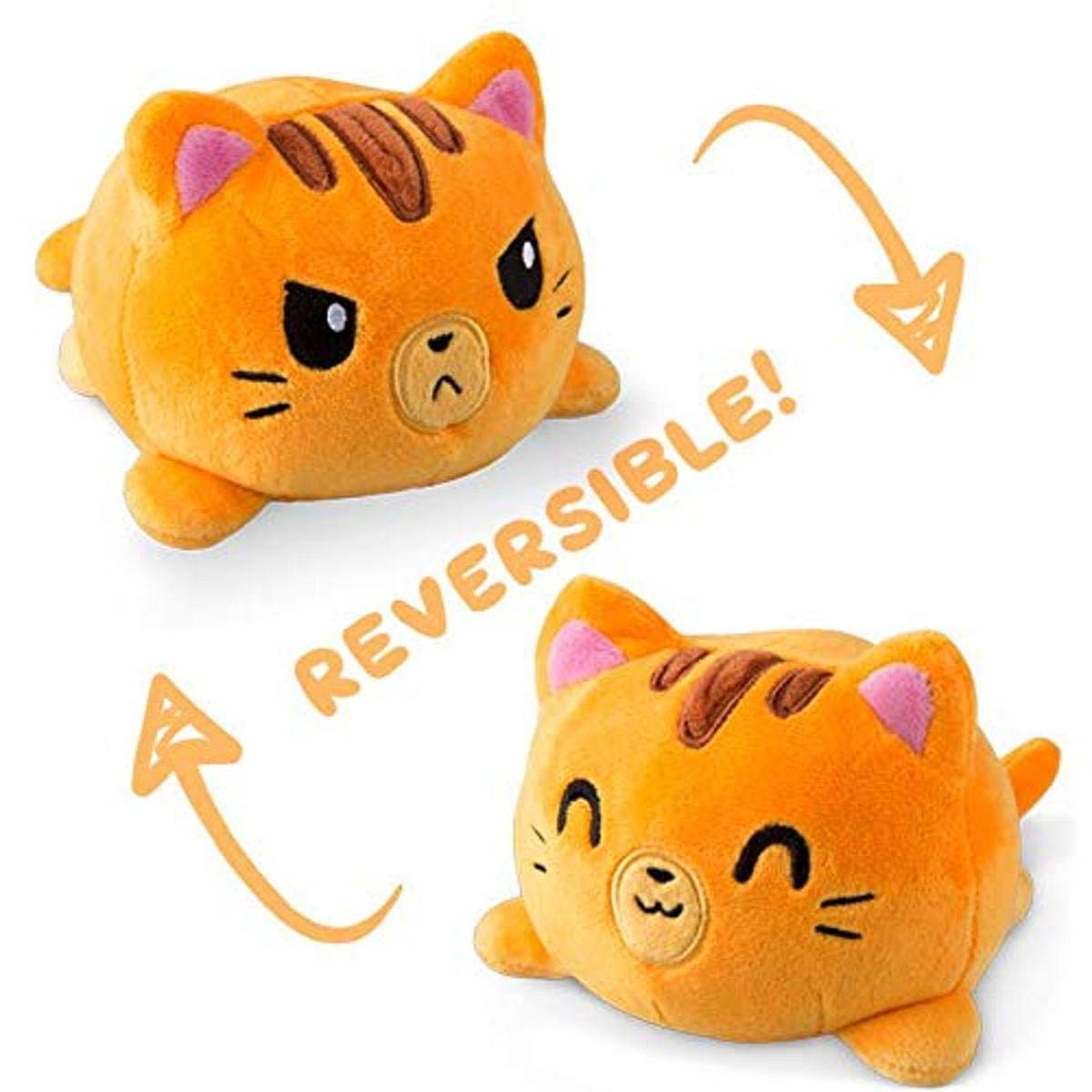 TeeTurtle | The Original Reversible Cat Plushie | Patented Design | Orange Tabby | Show Your Mood Without Saying a Word!