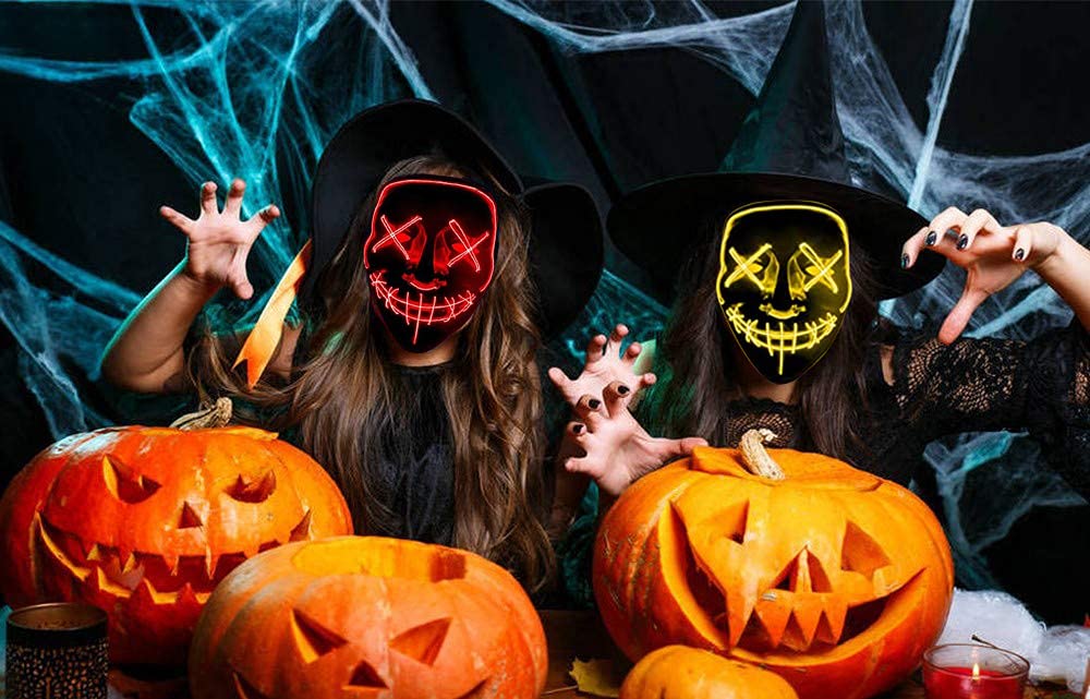 Halloween Led Light Up Mask, Purge Mask, Scary EL Wire Light up Mask Cosplay Led Costume Mask for Halloween, Festival, Party